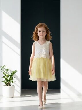 NWT Doe A Dear Toddler Girl Yellow Lace Tulle aSleeveless Dress - Size 4T